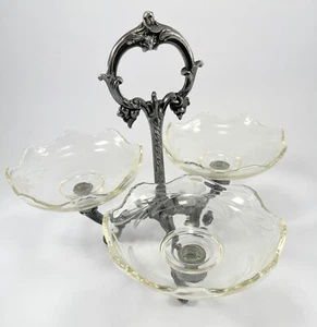 Crystal 3 Bowl Serving Platter Tray Plate Relish Vintage Glass Nut Candy Compote - Picture 1 of 4