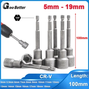 5-19mm Non-Magnetic Hex Nut Driver Drill Bit Socket Impact 100mm Long 1/4" Shank - Picture 1 of 31