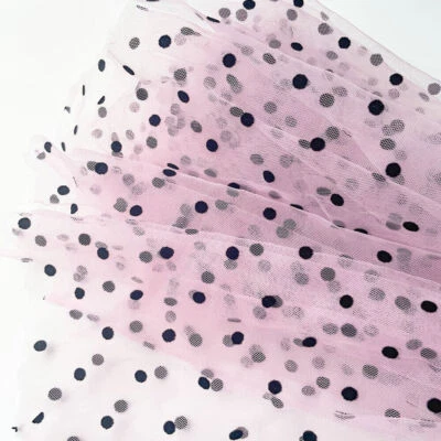 11 Colors Flocked Black Polka Dot Mesh Fabric For DIY Design Wedding Gown Dress - Image 1 of 4