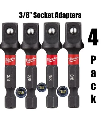 Milwaukee SHOCKWAVE Impact Duty 3/8" Adaptador de enchufe 1/4" Vástago a granel Paquete de 4 Foto 1 de 3