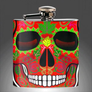 Matraz Sugar Skull Stainless Steel Flask Funnel Set 6 Oz Dia de los Muertos ROJO - Imagen 1 de 1