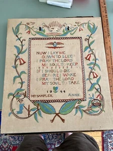 1944 AAFA Sampler birds flowers child Lord’s Prayer Now I Lay Me Down to Sleep - Picture 1 of 3