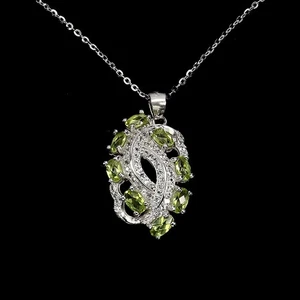 925 Sterling Silver Necklace Oval Peridot 5x3mm Natural Gemstone Jewelry 18in - Picture 1 of 13
