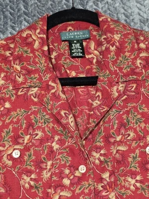 CAMISA POLO VINTAGE AÑOS 80 RALPH LAUREN M 100% LINO FLORES DE LOTO ROJO FLORAL - CC Foto 1 de 4