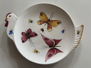 RARE Hand Painted Plate Signed Numbered ARDALT Rooster Chicken ITALY Butterfly - Picture 1 of 7