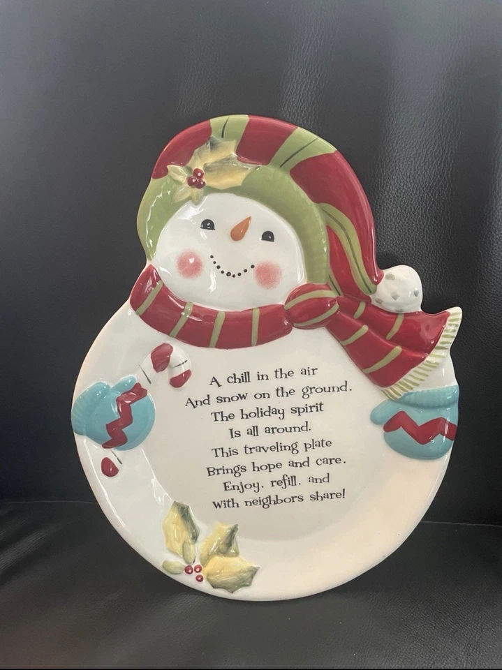 Plato para galletas muñeco de nieve encantado International Susan Winget de 12 pulgadas certificado Foto 1 de 1