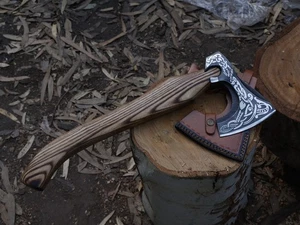EDC Viking Axe Carbon Steel Blade Tomahawk Axe HATCHET Axe W/Leather Sheath - Picture 1 of 17