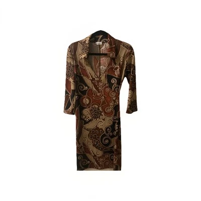Charlotte Russe  Brown/Beige Abstract Print Long Sleeve Top Wrap Dress - Image 1 of 4
