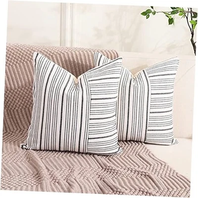  Farmhouse Decor Neutral Pillow Covers 20x20 Set of 20" x 20" (Pack of 2) Black - Image 1 of 4