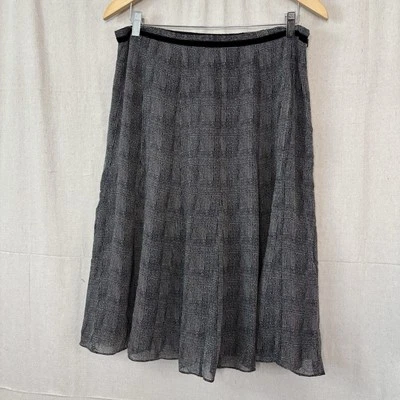 Jones New York Houndstooth Silk Midi Skirt Women 12 Black White Quiet Luxury - Image 1 of 4