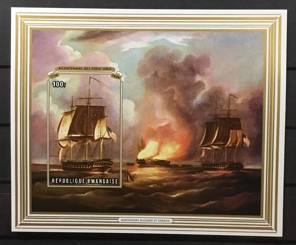 Ruanda #730. FOLHA DE LEMBRANÇA, BICENTENÁRIO AMERICANO, “BONHOMME RICHARD” SEM MARCA DE CHARNEIRA - Imagem 1 de 1