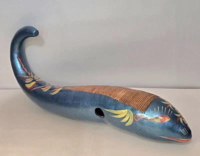 Guiro Hand Painted Gourd Fish Ratchet Samba Percussion Instrument Mexico 20" - Image 1 of 4