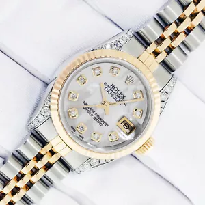 Rolex Lady DateJust 26 MOP Diamond Dial Steel and 18K Gold Diamond Bezel Watch - Picture 1 of 11