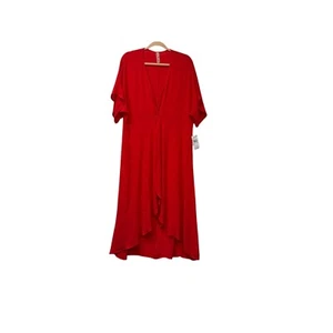 Resortwear swim cover up NWT Red V-Neck Short Sleeve button front - Picture 1 of 7