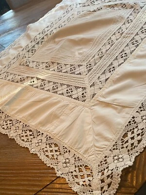 Vintage European Linen & Lace Pillow Layover/Tea Cloth - Image 1 of 4