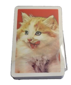 Spielkarten ECHTES BILD PELZIGES KÄTZCHEN KATZE LECKT SEINE KOTELETTS Vintage NOS - Bild 1 von 4