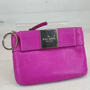 Kate Spade Primrose Hill Hot Fuchsia Leather Coin/Card Pouch w/ Key Ring & Bow