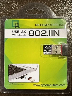 QR COMP USB 2.0 WIRELESS WIFI ADAPTER 802.IIN MAC/WINDOWS INTEGRATED ANTENNA - Image 1 of 2