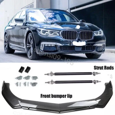 For BMW 740i 750i Series Front Bumper Lip Spoiler +Strut Rods Carbon Fiber Style - Image 1 of 4