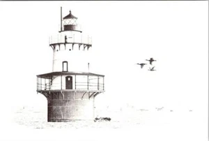 RI, Rhode Island HOG ISLAND LIGHTHOUSE  Art By~Charles M Silverman  4X6 Postcard - Picture 1 of 2