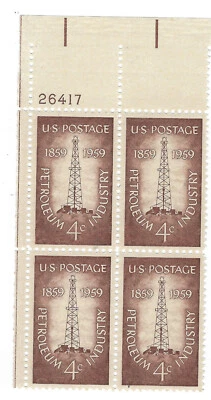 SCOTT #1134 - 1959  4¢ PETROLEUM INDUSTRY PLATE BLOCK MINT NH OG - Image 1 of 2