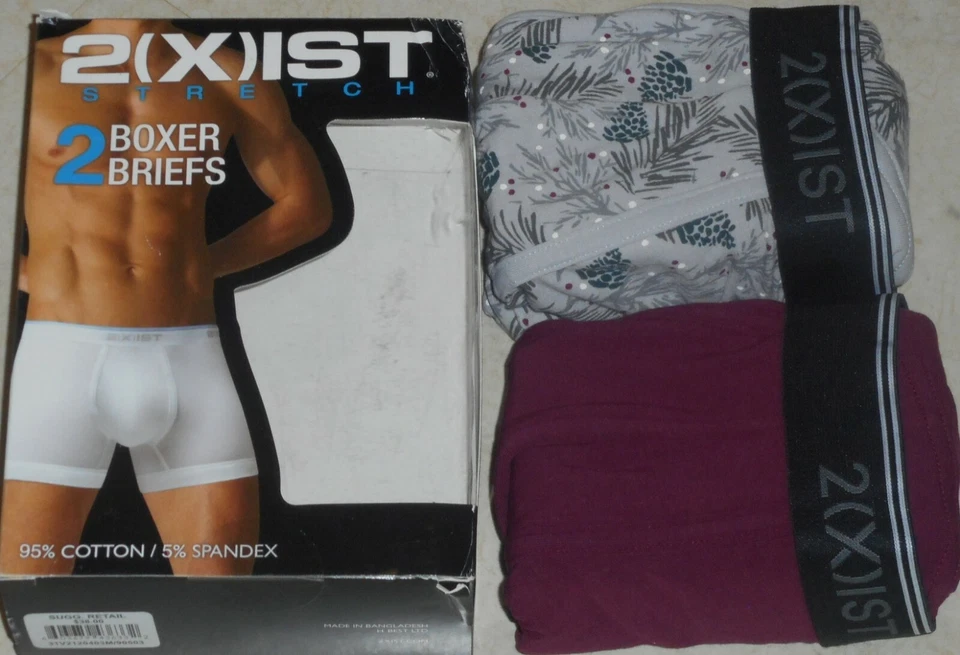 2(X)IST Cotton Stretch Boxer Briefs Men's 2 PK Burgundy Medium