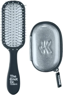Conair Paddle Brush Mini Travel Size Hair Comb w/ Case by The Knot Doctor, Black - Image 1 of 4