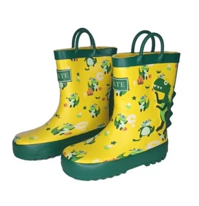 New Create Dinosaur Rubber Rain Boots Toddler Sz 10 Yellow Green - Picture 1 of 10