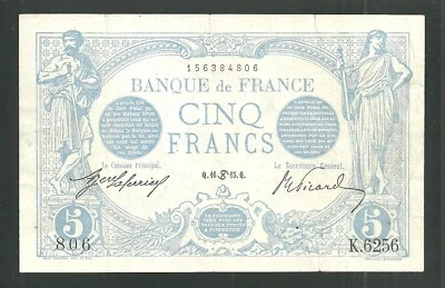 France 5 Cinq Francs 1915 Pick #70 World Banknote Currency Paper Money - Image 1 of 2