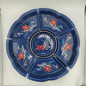 Japan Lazy Susan Blue Dynasty Serving Tray, TurnTable! Beautiful Set Of 7 Pieces - Picture 1 of 6
