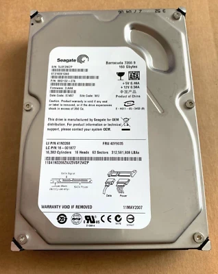 IBM LENOVO 160GB ST160812AS SATA 3.5" Hard Disk Drives 41N3268 40Y9035 16-001877 - Image 1 of 2