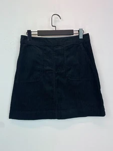 M&S Collection Black Plain Corduroy A-Line Mini Skirt Patch Pockets UK 10 NEW - Picture 1 of 9