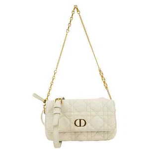 CHRISTIAN DIOR Caro Supple Cannage Calfskin Leather Chain Shoulder Bag Ivory - Picture 1 of 13