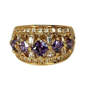 Purple and White Multi Stone Gold Toned Ring Size 7.75 - Picture 1 of 5