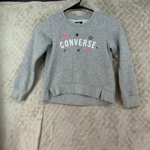 Converse Girls 6 Sweatshirt Gray Star Logo Graphic Print Long Sleeve - Picture 1 of 16