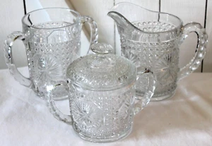 DEPRESSION GLASS AMELIA PATTERN Spooner, Milk Pitcher Sugar Bowl 1920's - Picture 1 of 12