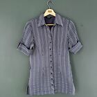 Ladies Blue Striped Short Sleeved Longline Shirt Blouse Top Size 10