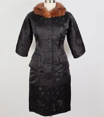 Y2K Dolce&Gabbana Falda Traje Chaqueta 40 US 4 90s Brocado Visón Piel Cuello Foto 1 de 4