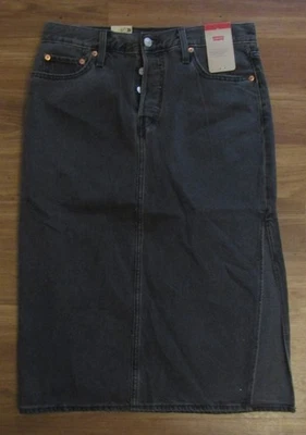 Levis Womens Black Denim Midi Jean Skirt Button Fly Side Slit Sz 29 MSRP: $69.50 - Image 1 of 4