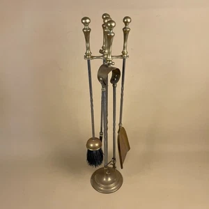 Vintage Brass Fireplace Companion Set 4 Tools and Stand Antique Style Fireside - Picture 1 of 8