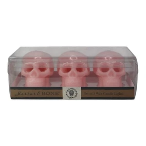 Pink Skeleton Skull Head Set of 3 Wax Candles Halloween Decor NEW - Picture 1 of 1