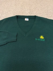 New Lodge Mens Ireland V-Neck Sweater Made In Ireland Sz XL Green Preppy Vintage - Picture 1 of 9