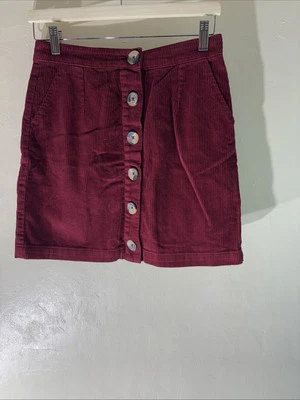 Womens Papaya Uk 8 Dark Red Short Length Button Up Casual Corduroy Pencil Skirt — 第 1/4 张图片