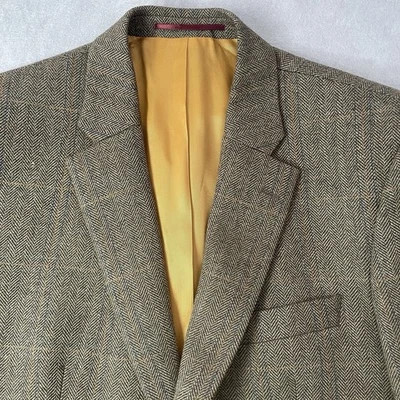 Santinelli West Nab Tweed Sport Jacket Blazer 42R Tan Herringbone Overcheck - Image 1 of 4