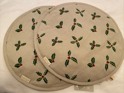 Sophie Allport Christmas Holly & Berry Circular Hob / Aga Cover Set Of 2 - Image 1 of 4