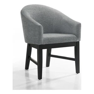 Pemberly Row Set of 2 Gray Fabric Barrel Dining Chair with Black Finish Legs - Picture 1 of 6