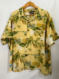 Grant Thomas Men’s XXL Silk Hawaiian Shirt Yellow Green Map Print Aloha Island S - Picture 1 of 6