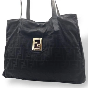 Fendi tote bag Zucca pattern FF logo canvas leather black Used Gently Auth JAPAN - Picture 1 of 24