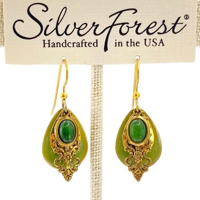 Silver Forest Handcrafted Green Jade & 18K Gold Surgical Steel Earrings - Image 1 of 2
