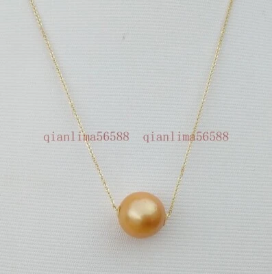 Huge 10-11MM NATURAL SOUTH SEA PERFECT ROUND PEARL NECKLACE PENDANT  14k Gold P - Image 1 of 4